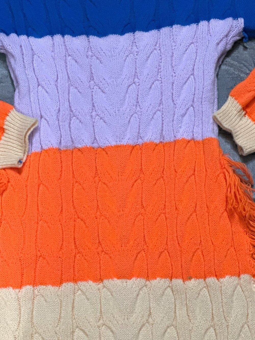Daisy Size M Blue Pink Orange Fringe Cable Knit Turtleneck Sweater Dress Slouchy - Picture 12 of 12